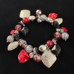 Silver and Red Beaded Bracelet C27